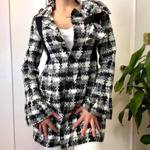 Vintage Wool Blend Knit Coat in Black & White Size XS